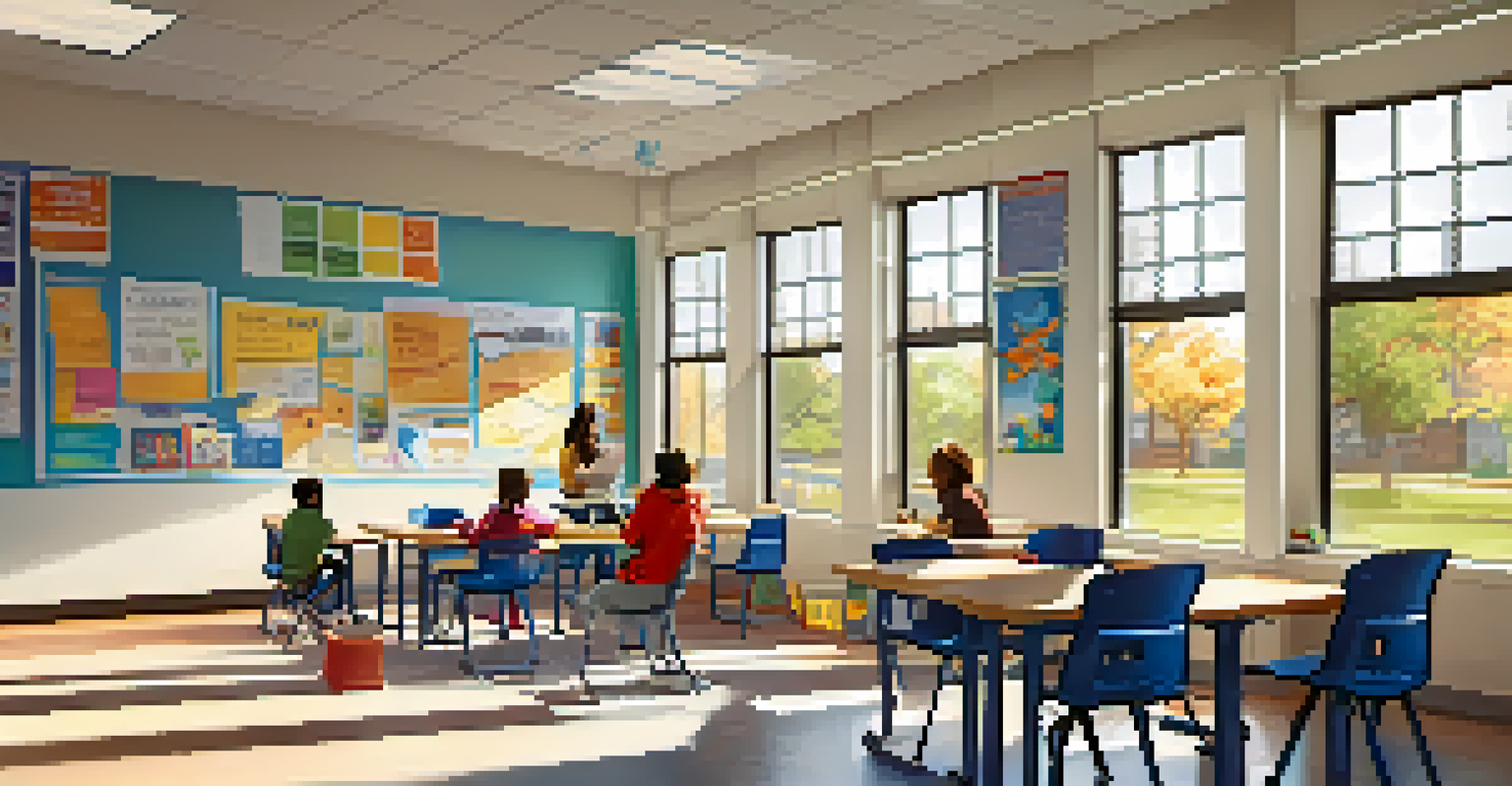 A lively classroom in Kansas with diverse students engaged in project-based learning, surrounded by colorful educational materials and bright natural light.