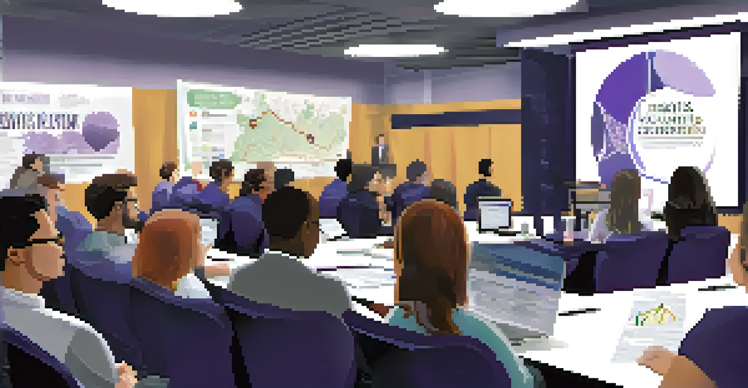 A professor presenting research findings at a public policy forum, with an engaged audience and KSU branding in the background.