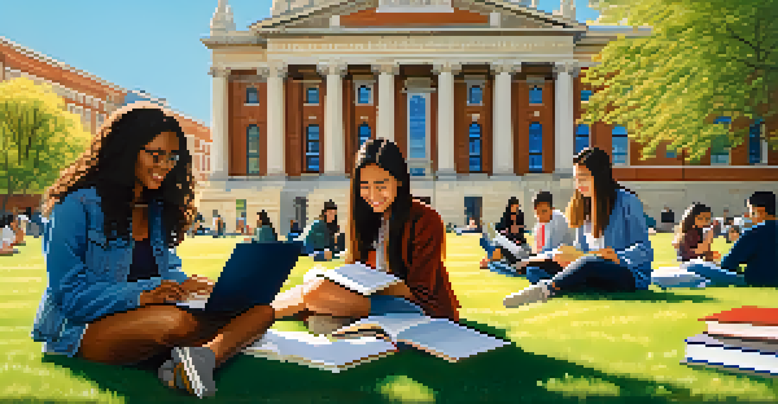 A group of international students studying together on the campus lawn of Kansas State University.