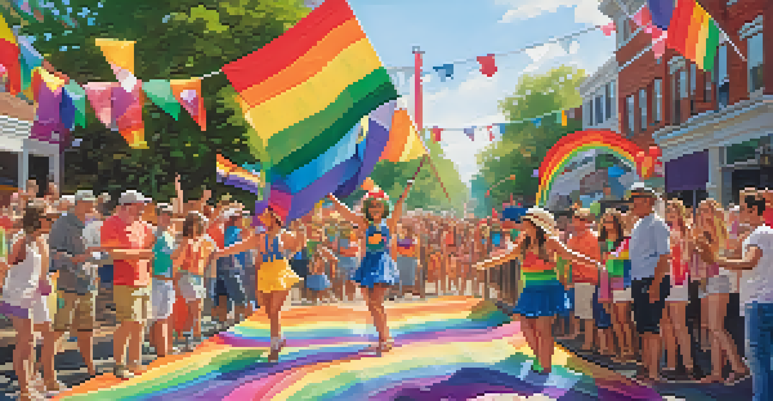 A colorful pride parade with participants in vibrant costumes celebrating love and acceptance.