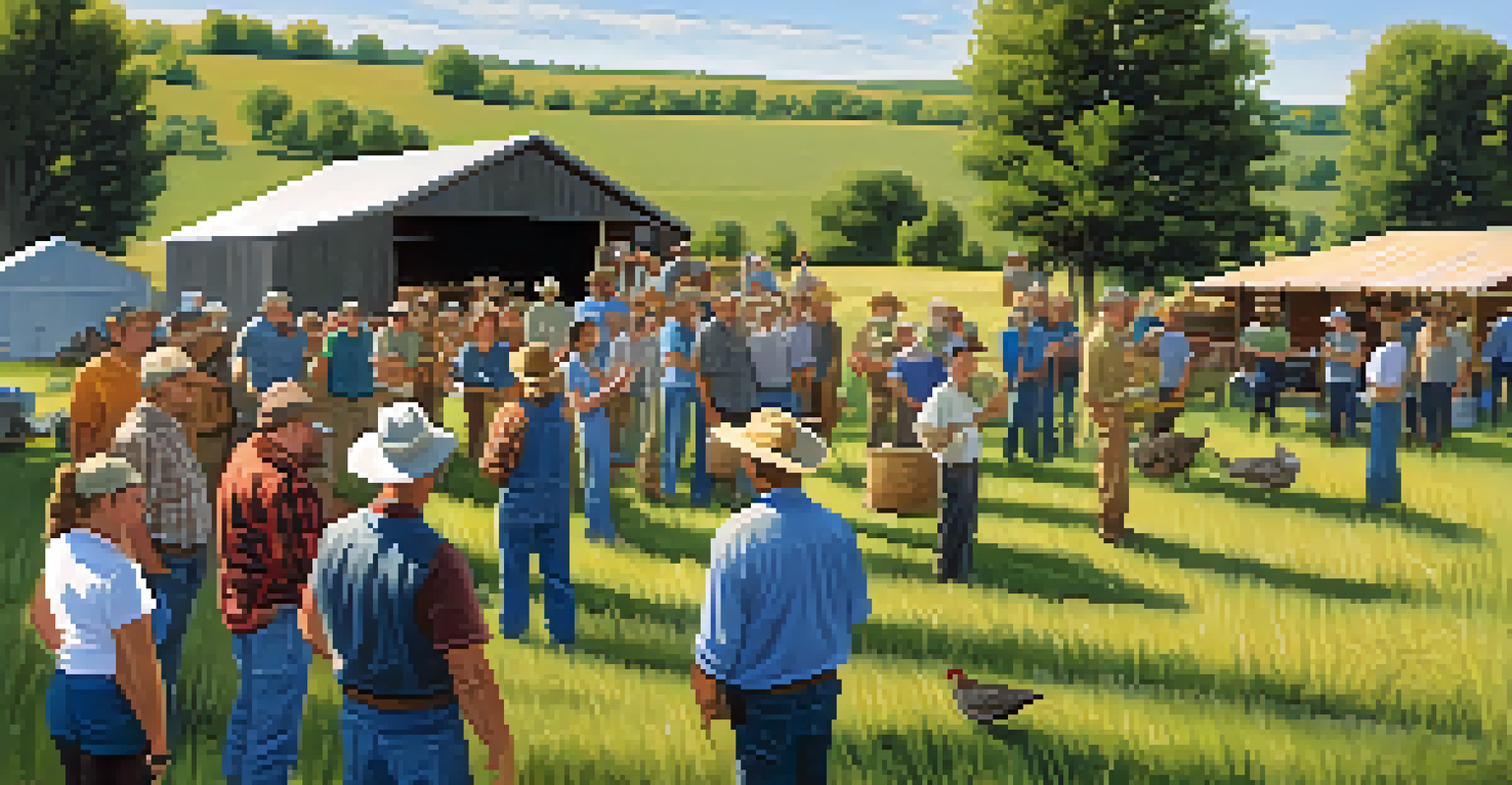 Farmers participating in an educational workshop on pest management techniques in a sunny rural Kansas setting.