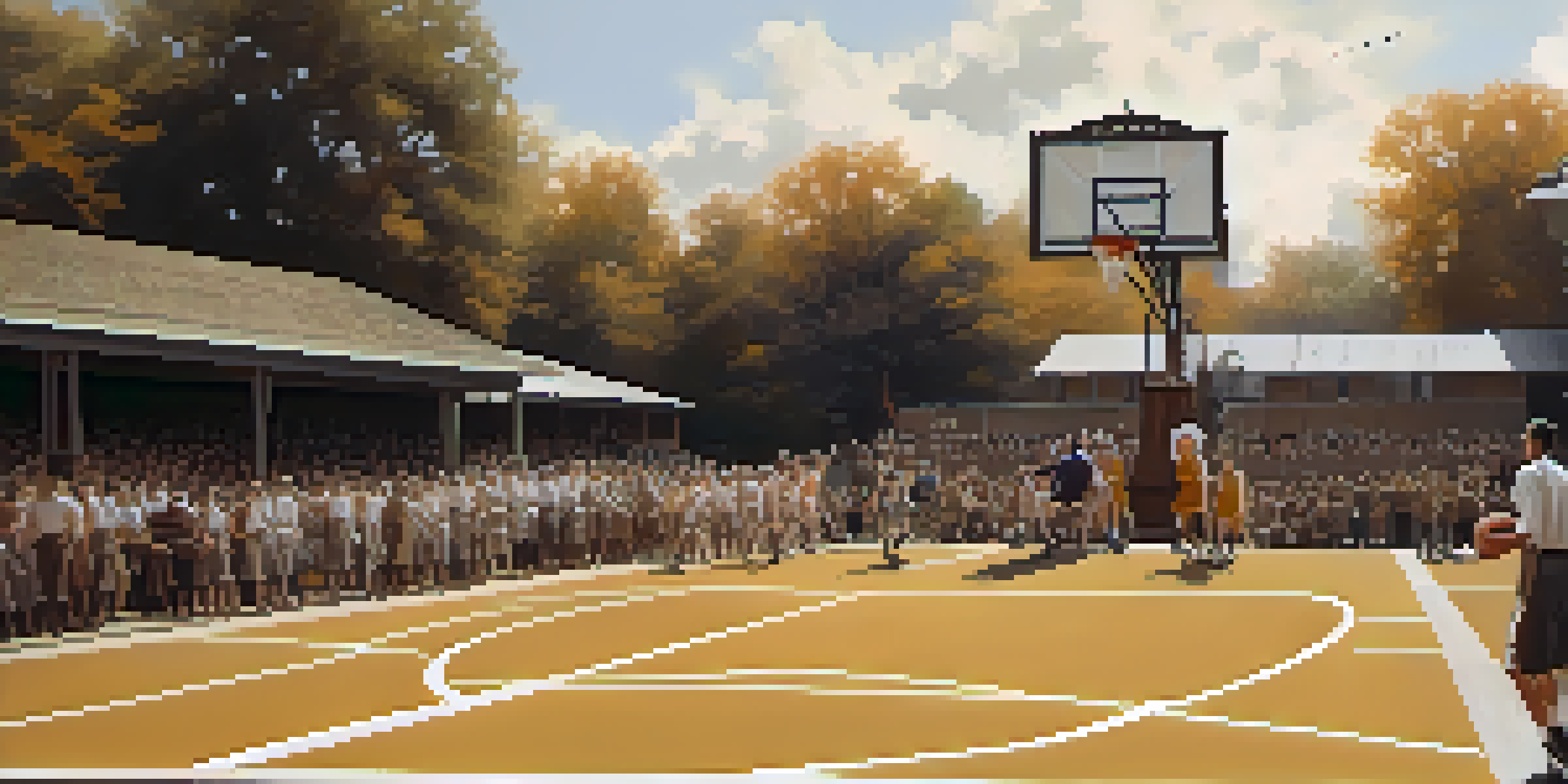 An early 1900s basketball game at Kansas State University with players in vintage uniforms and excited fans in wooden bleachers.