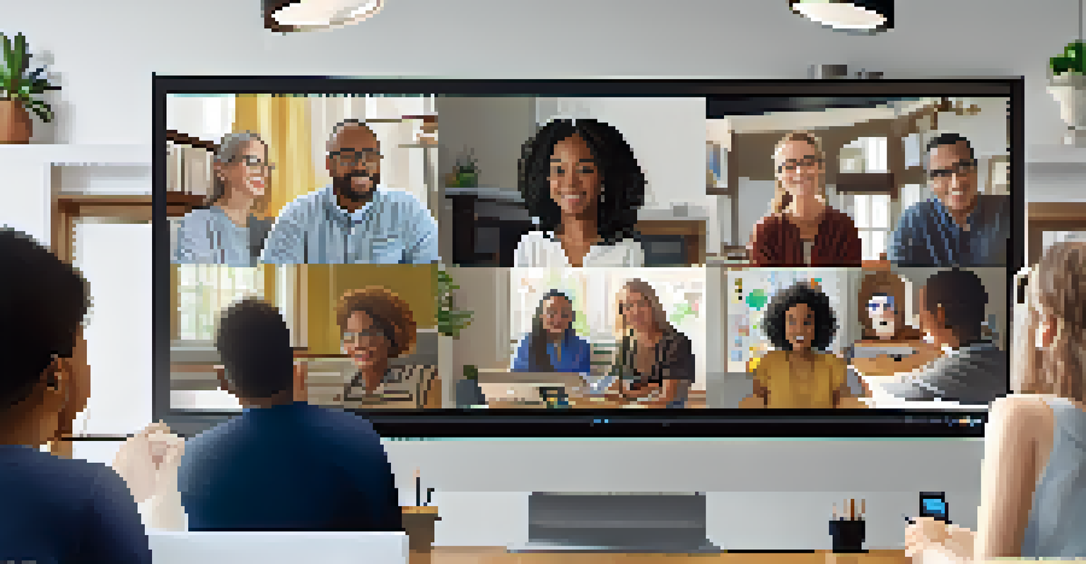 A diverse group of people engaged in a virtual workshop, with some taking notes and others interacting with the instructor on a screen.