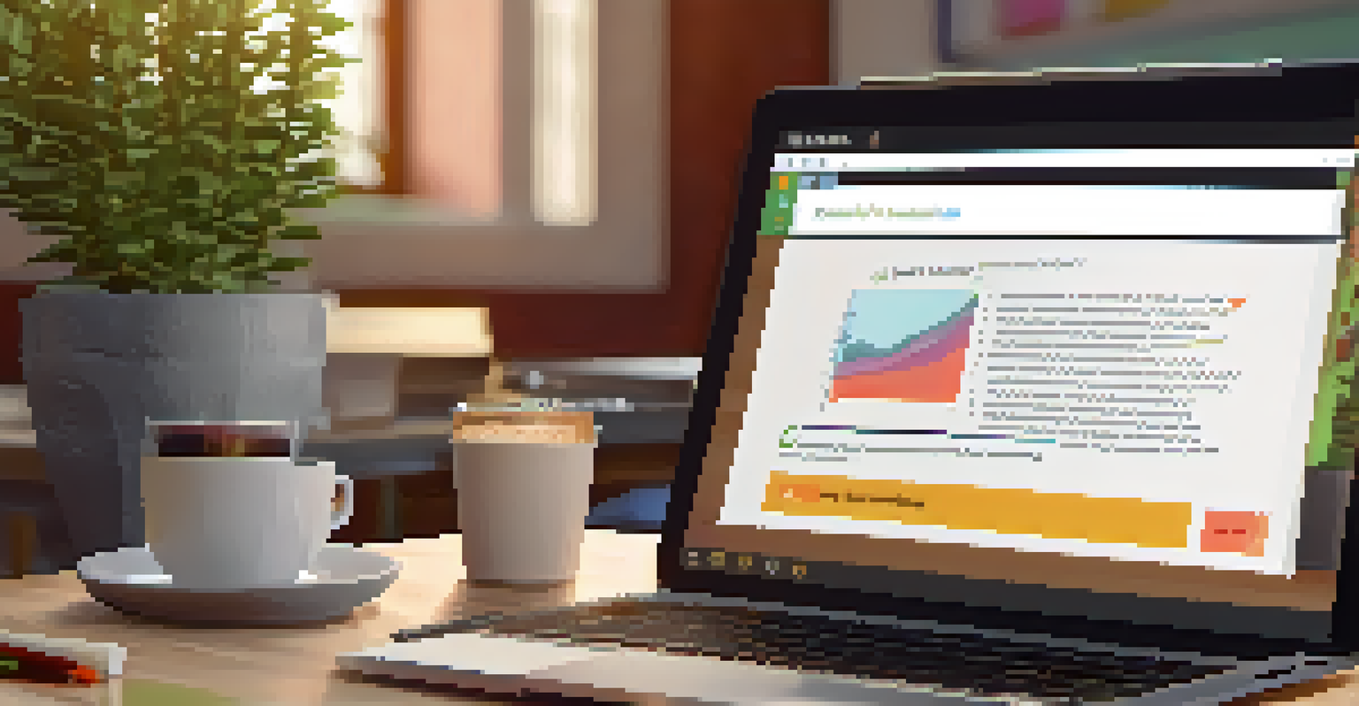 A close-up of a laptop screen showing an online teacher training module in a cozy setting.