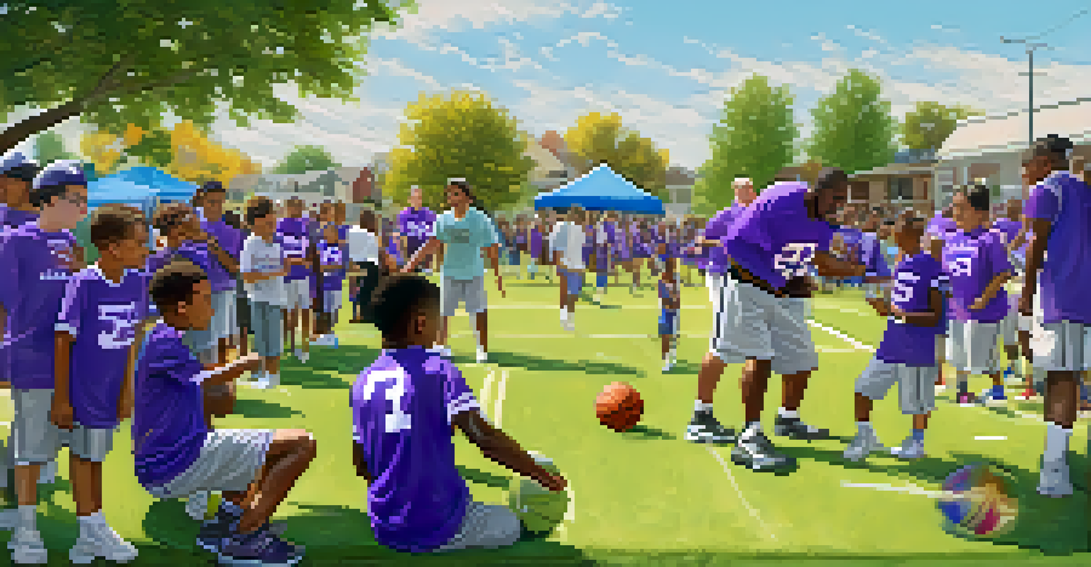 Kansas State Wildcats players conducting a sports clinic with local youth, showcasing teamwork and engagement.