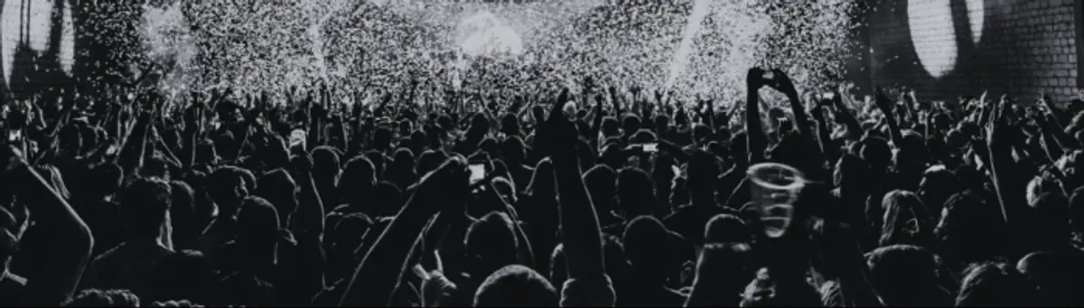 An artist performing to a large crowd from a stage