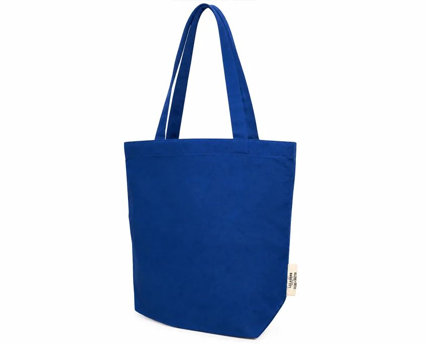 Tall tote in 100% ogranic cotton canvas in dyed to match blue