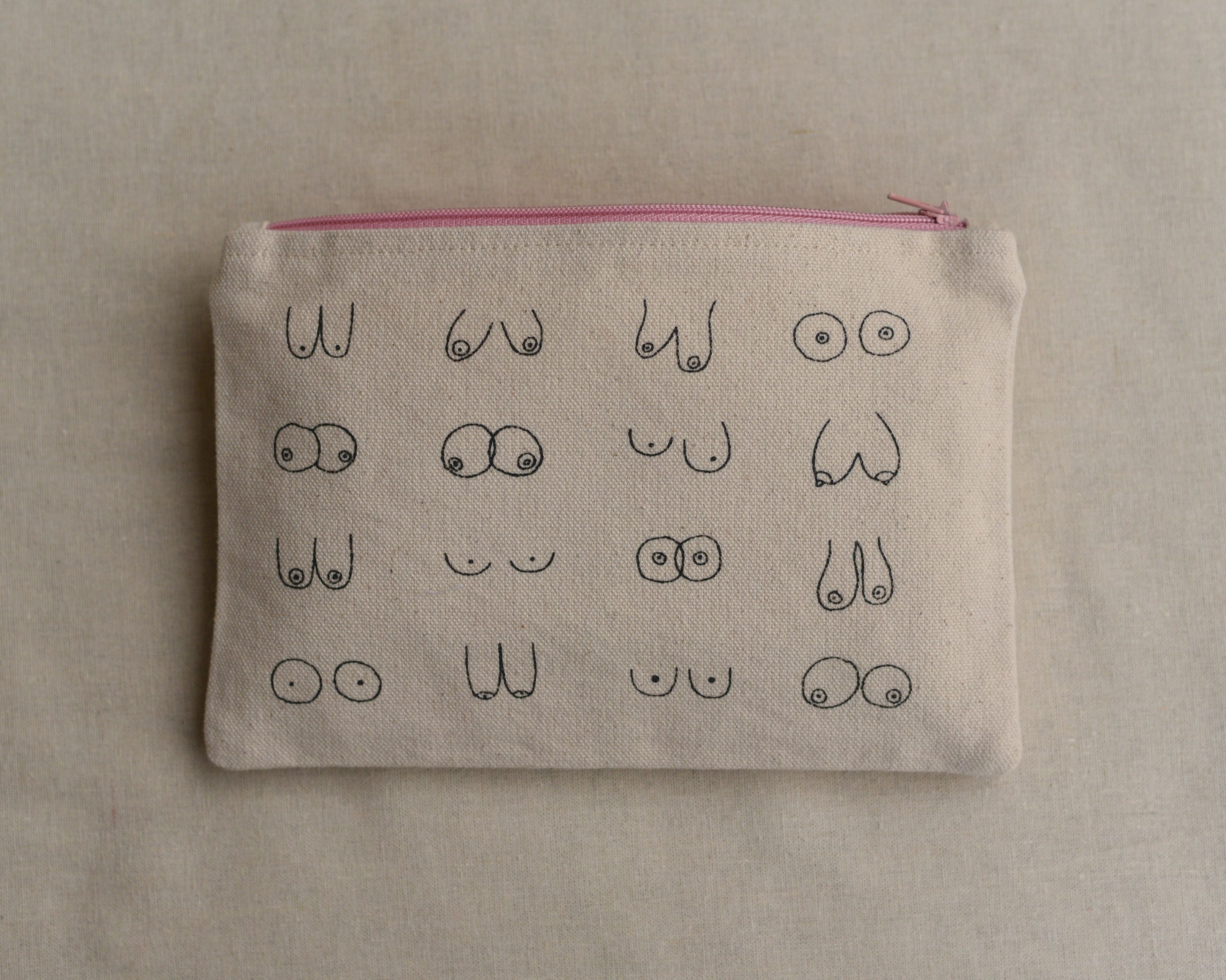 Zip Pouch in 100% Organic Cotton Canvas with screenprinted artwork and color contrast zipper