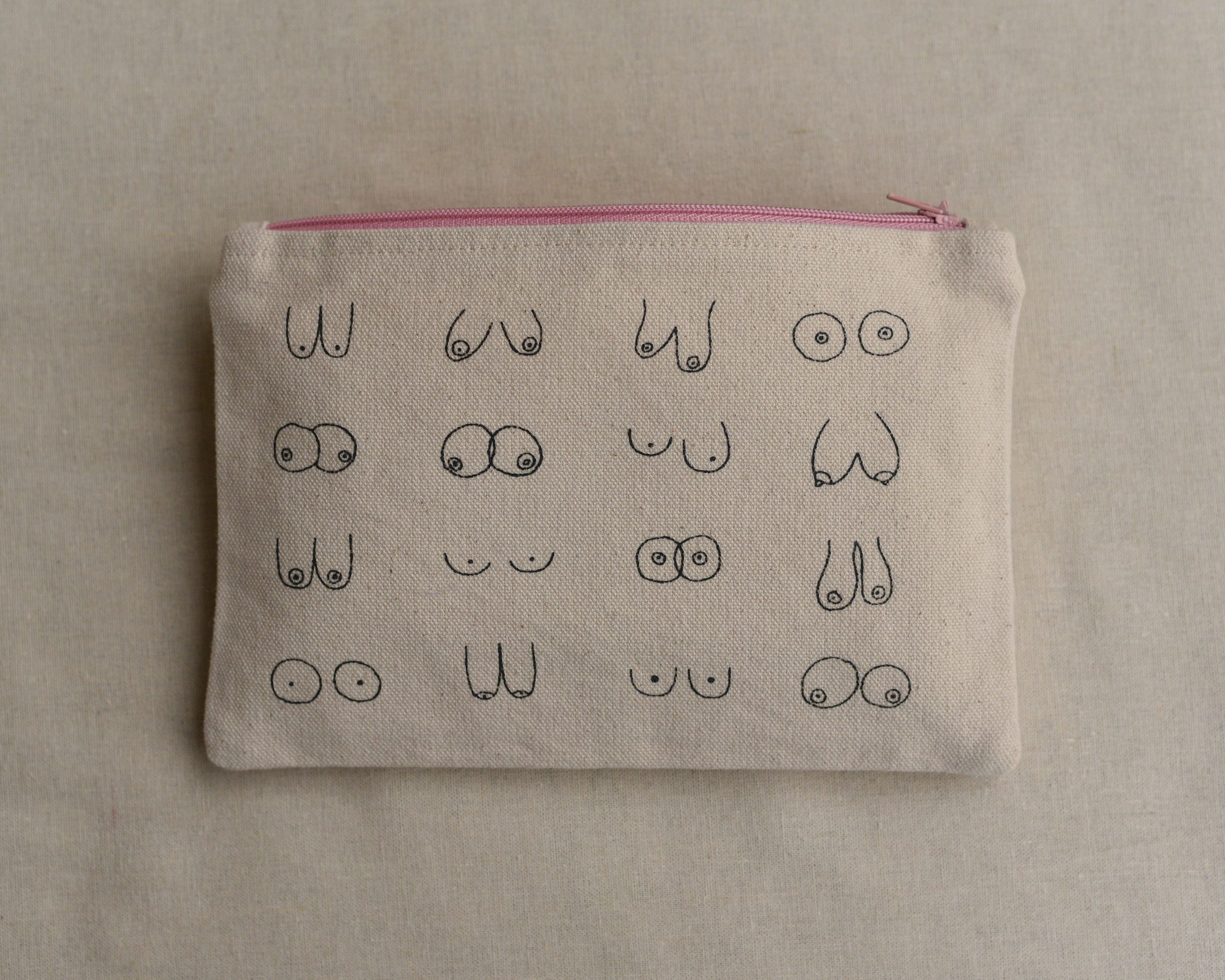 Zip Pouch in 100% Organic Cotton Canvas with screenprinted artwork and color contrast zipper