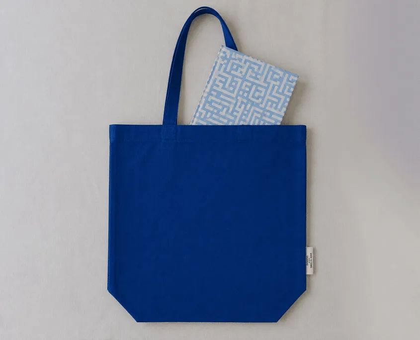 Tall tote in 100% ogranic cotton canvas in dyed to match blue