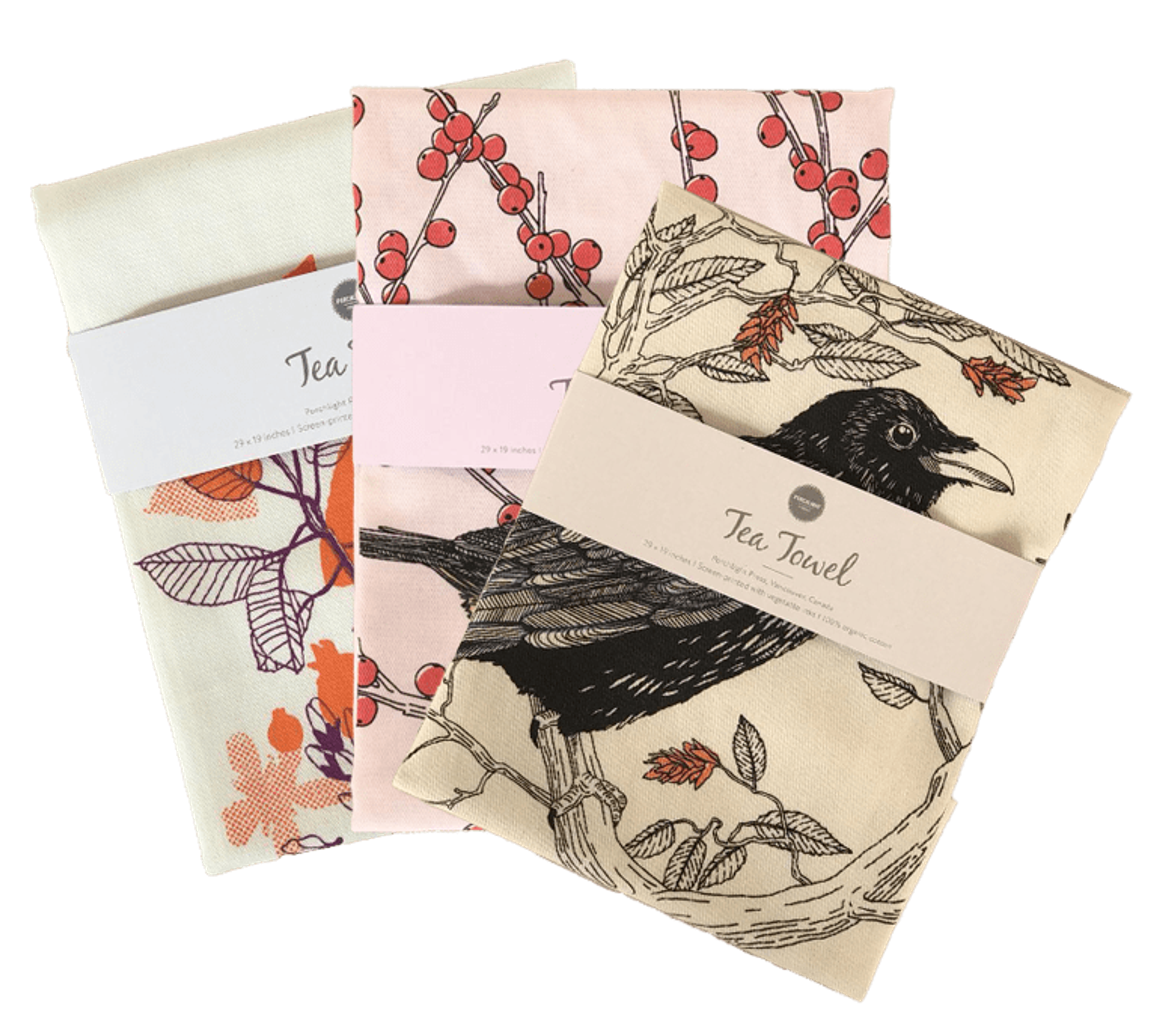 Stack of digitally printed tea towels