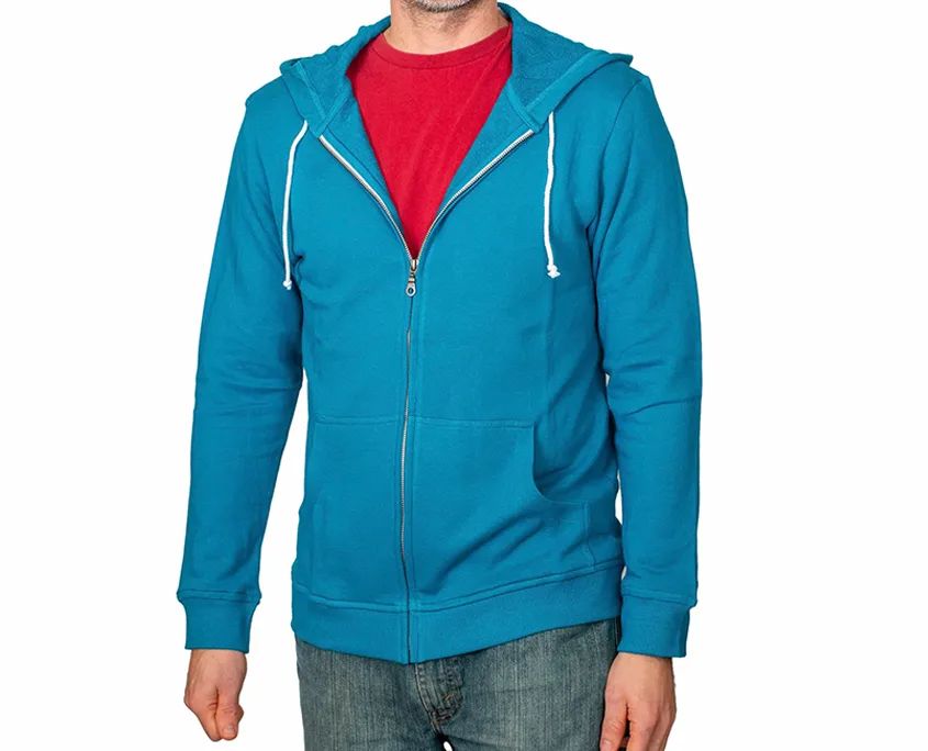 Teal Zip Hoodie in 100% organic cotton french terry