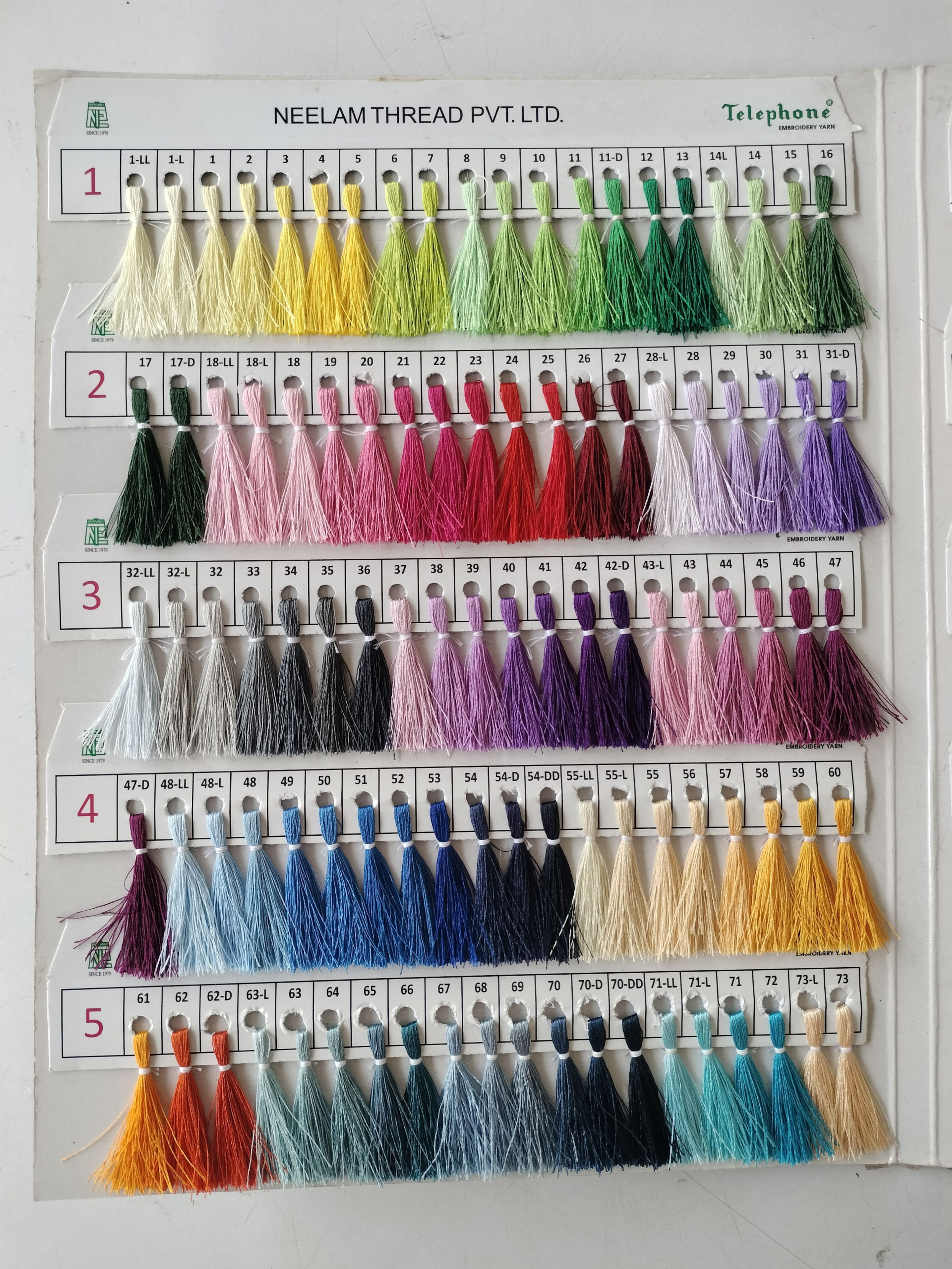 Polyester thread colour options