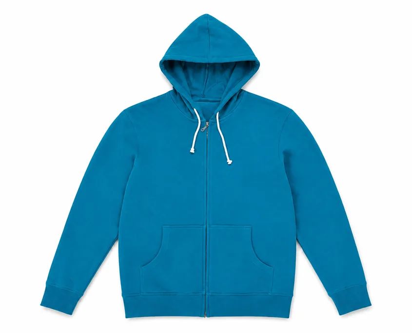 Teal Zip Hoodie in 100% organic cotton french terry