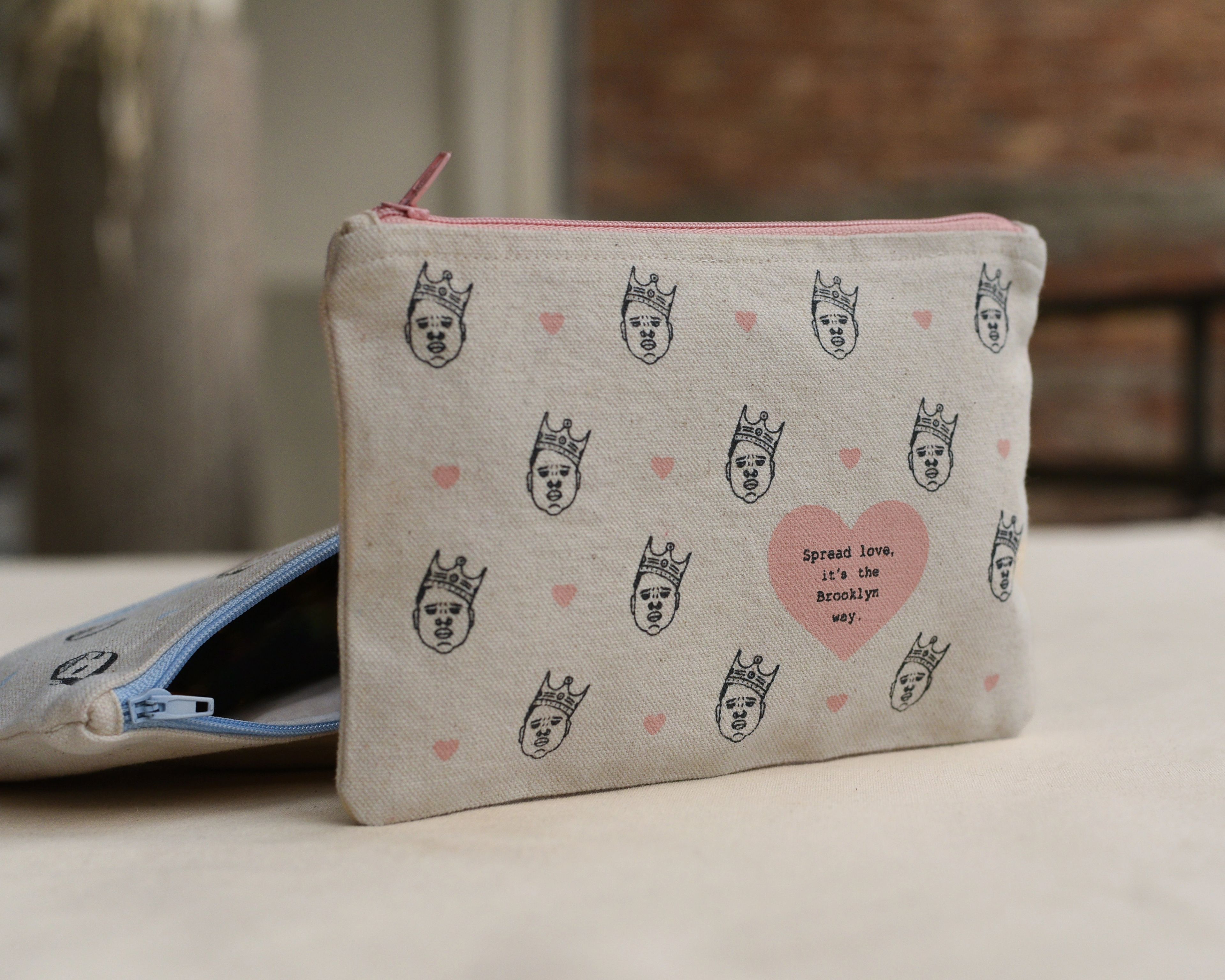 Zip Pouch in 100% Organic Cotton Canvas with screenprinted artwork