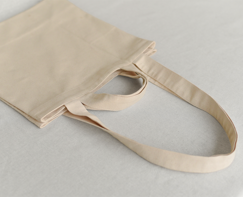 Double Handle Bag in natural canvas handle detail