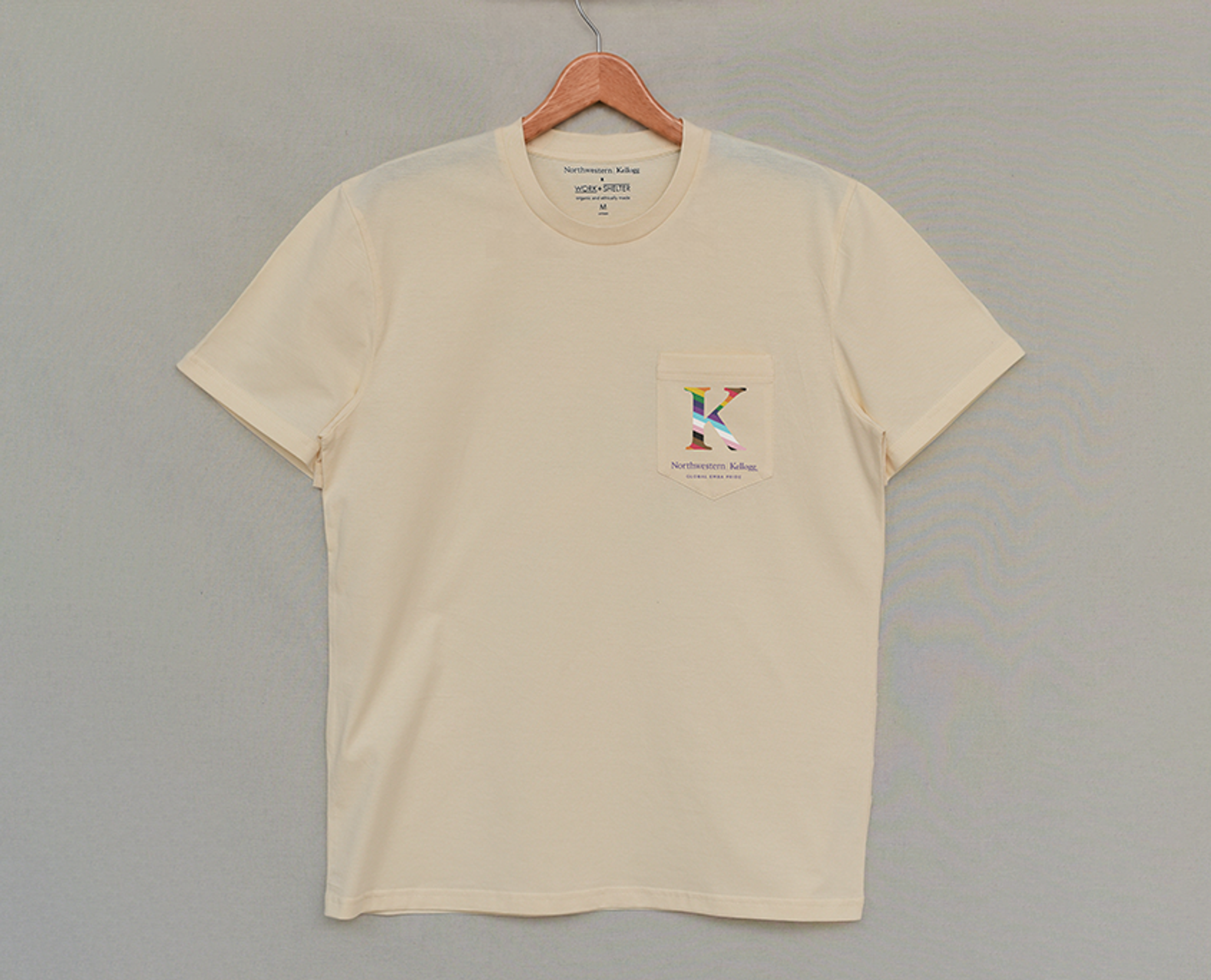 Unisex Crewneck Tee in navy with heat transfer artwork on pocket