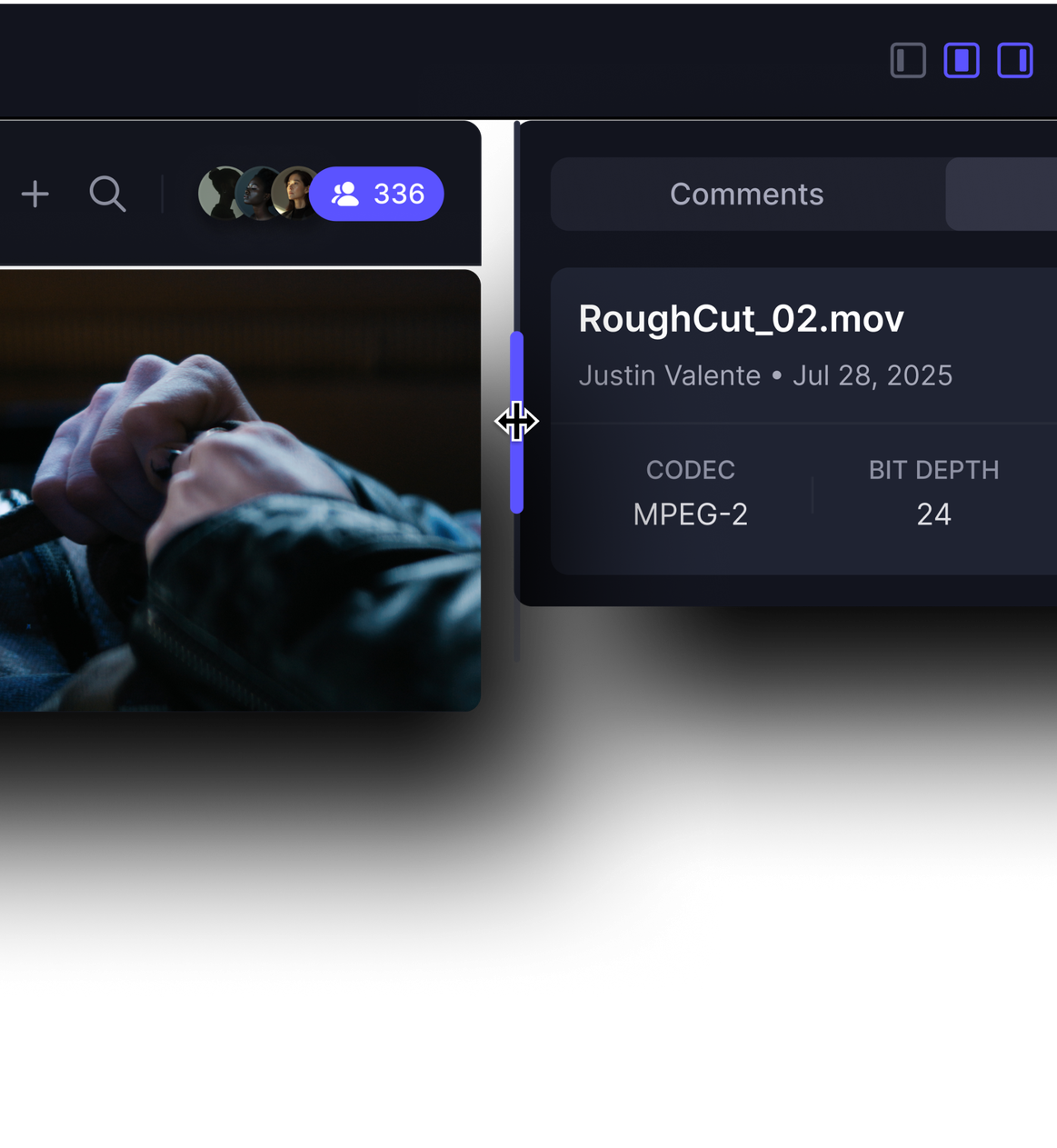Frame.io interface screenshots
