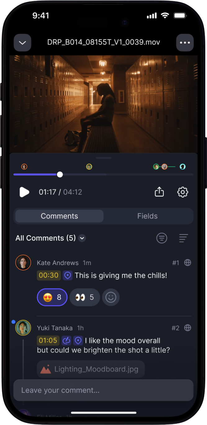 Frame.io mobile phone interface screenshot