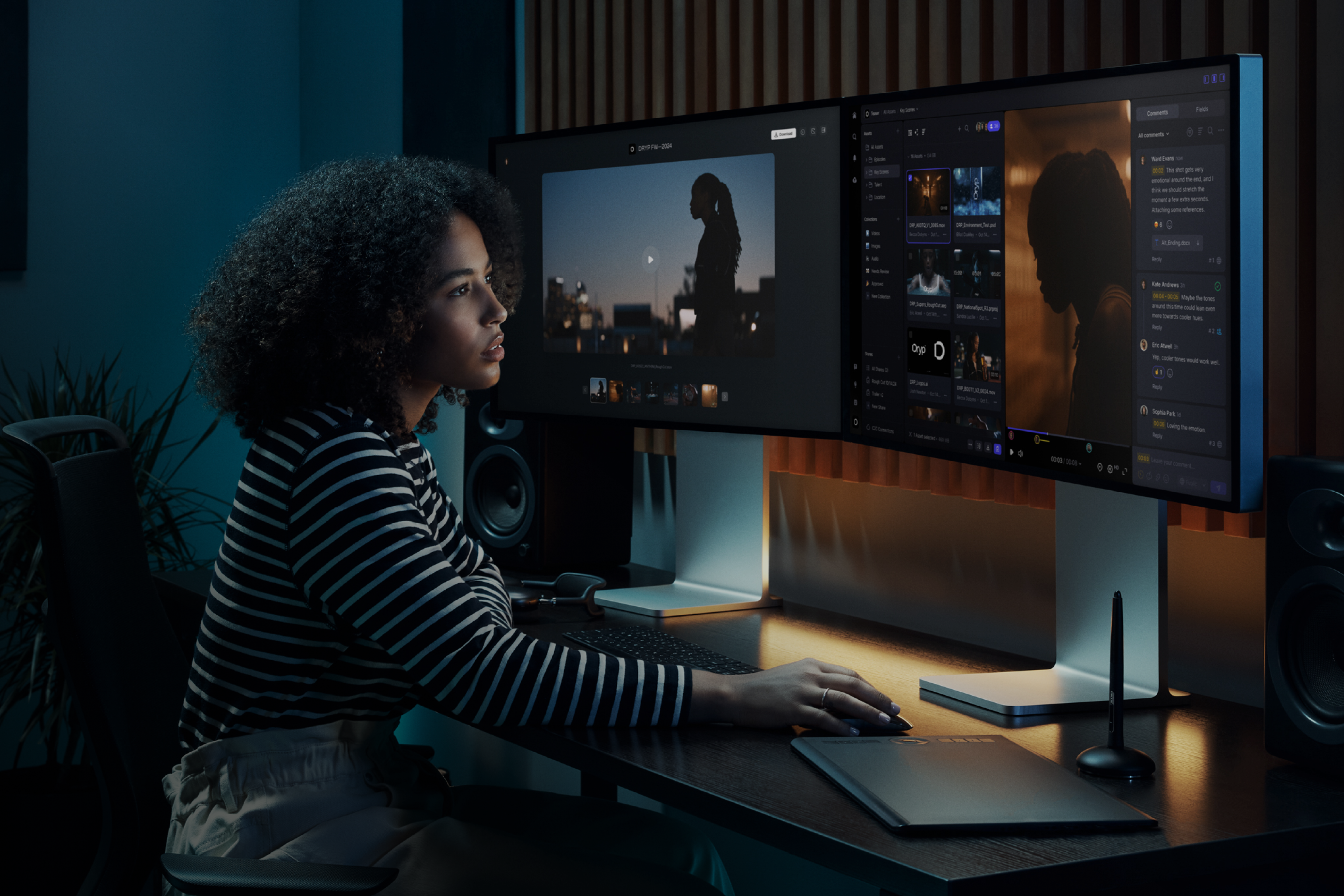 Person using Frame.io on a computer at their desk.