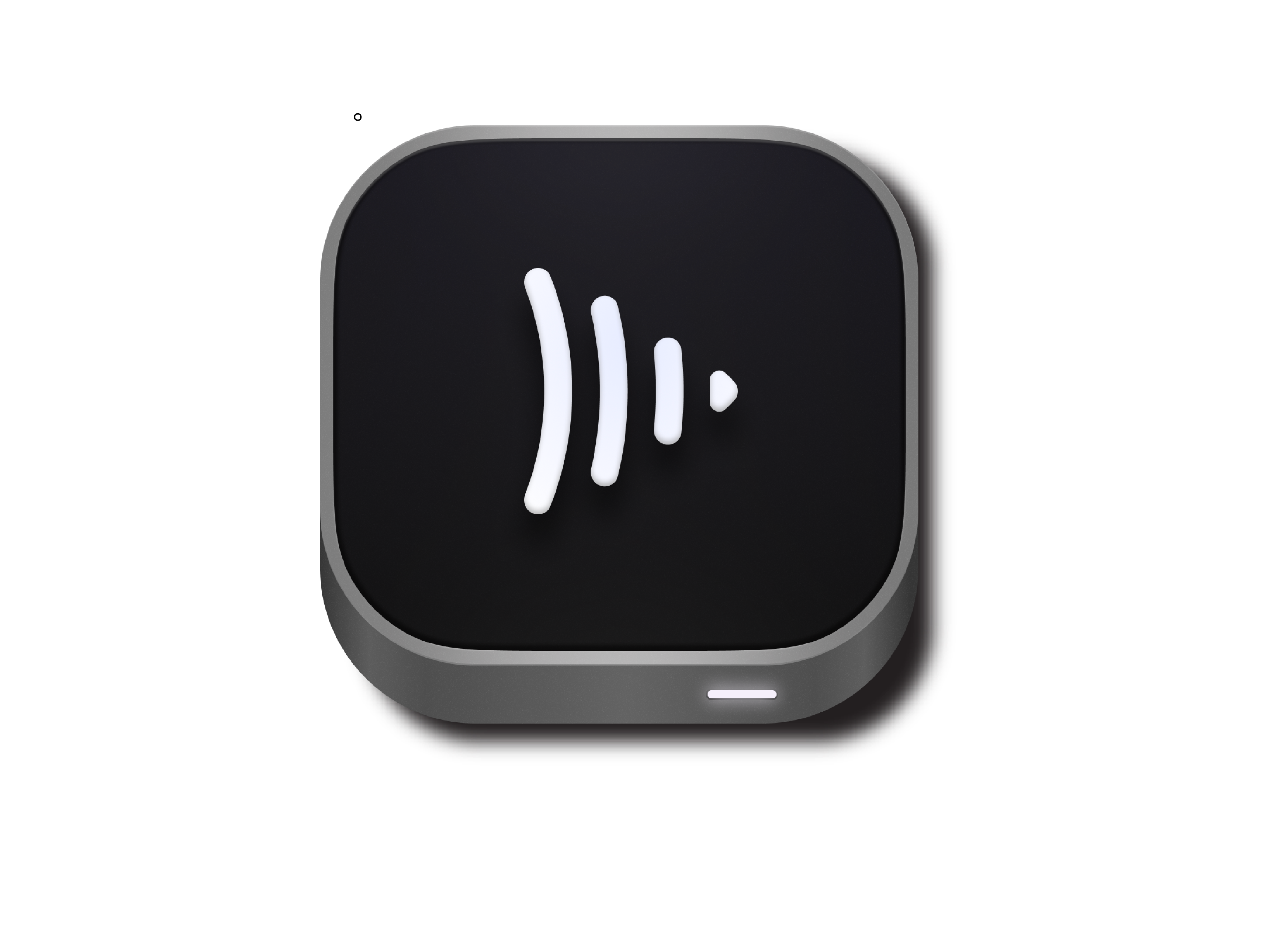 A dark gray 3D rounded square app icon with a white stylized audio wave graphic.