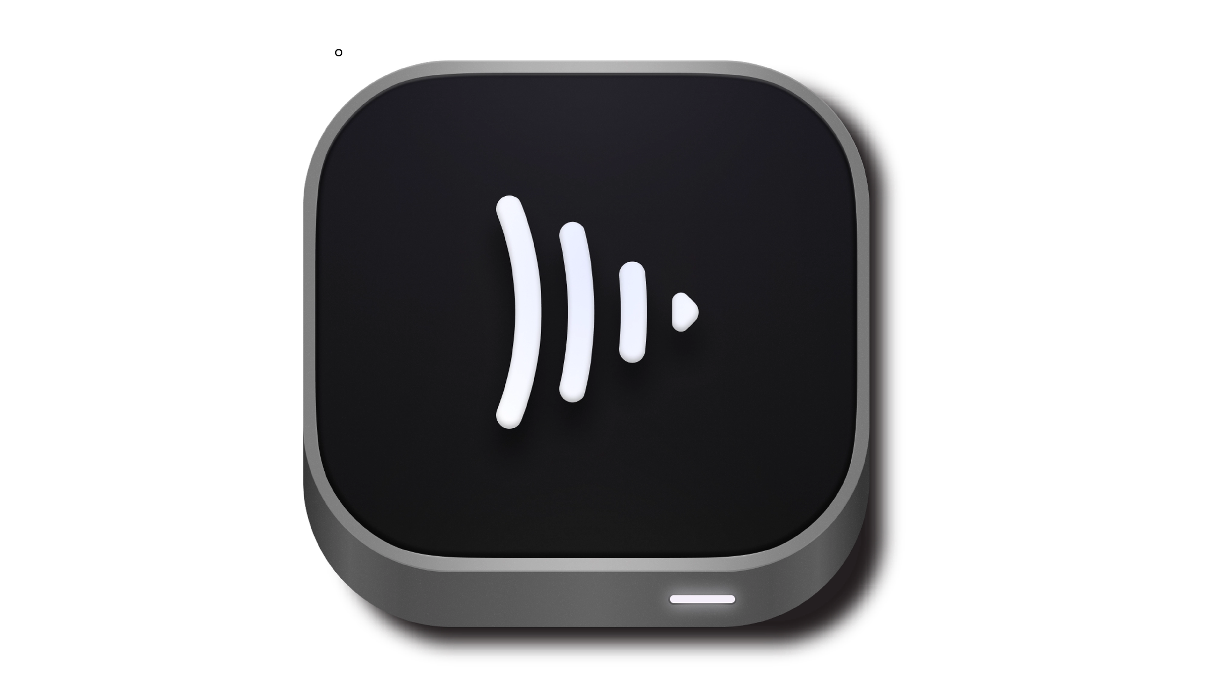 A dark gray 3D rounded square app icon with a white stylized audio wave graphic.