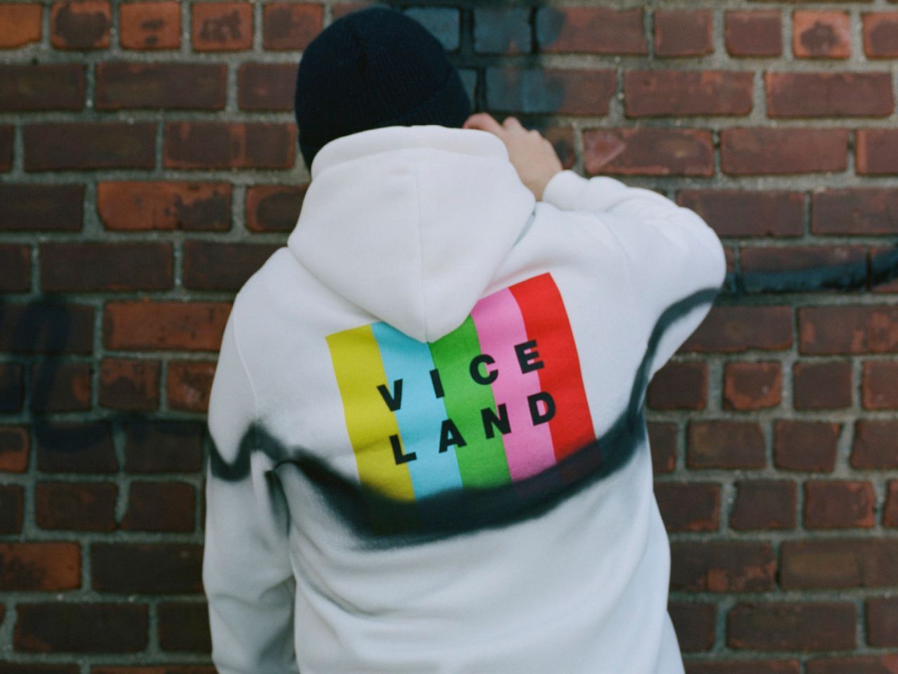 Person wearing Vice Land hoodie.