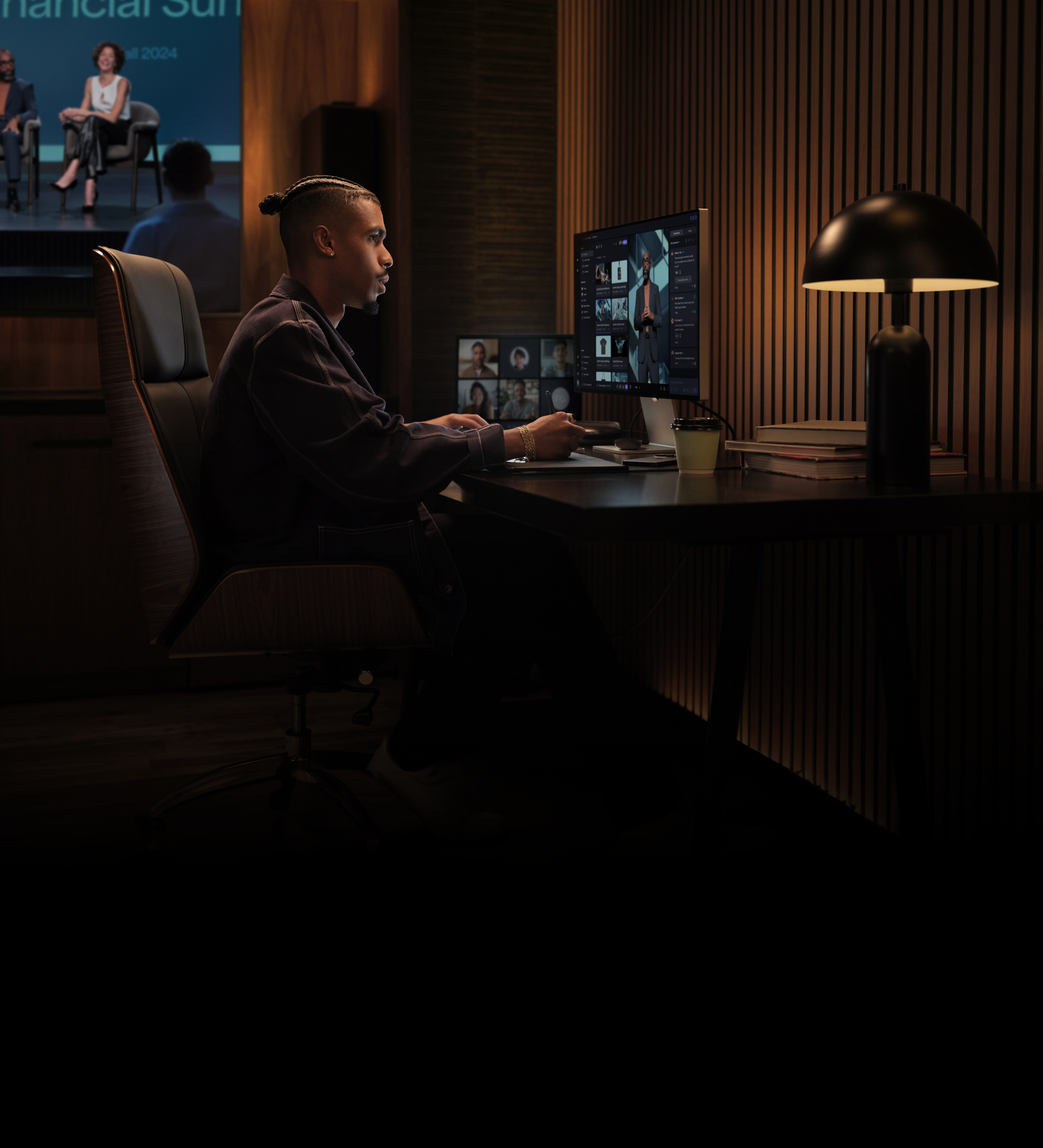 Person using their computer in a dark office.