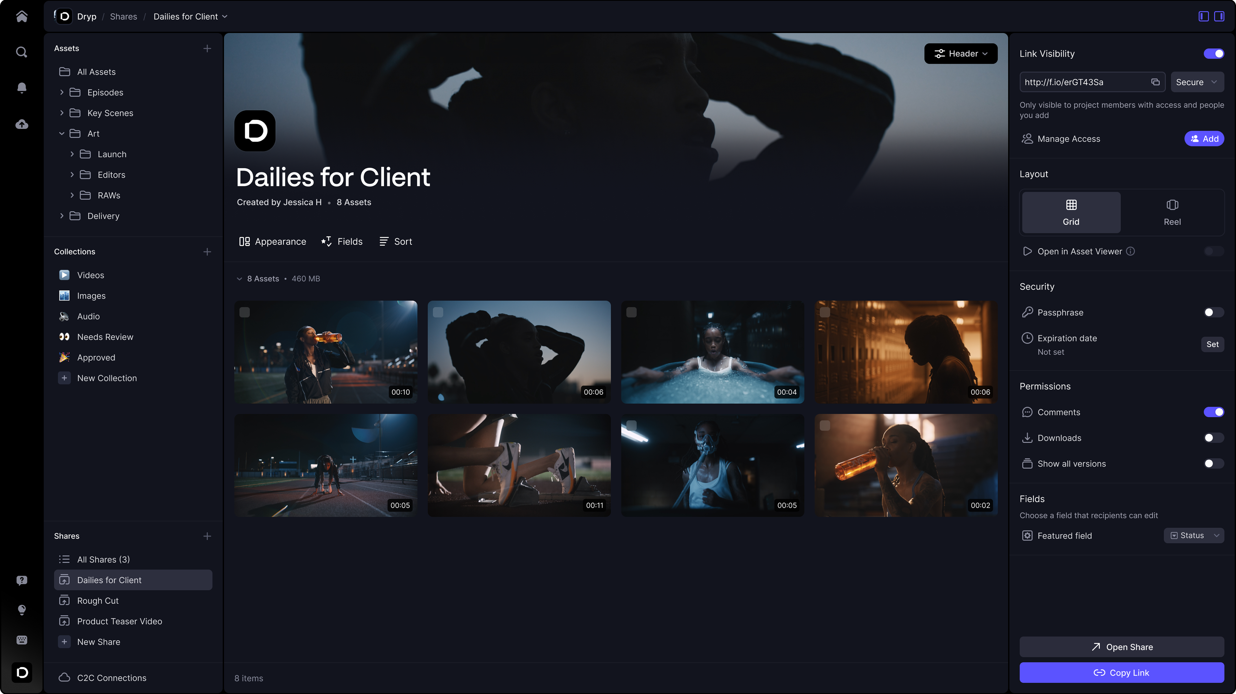 Frame.io dailies interface