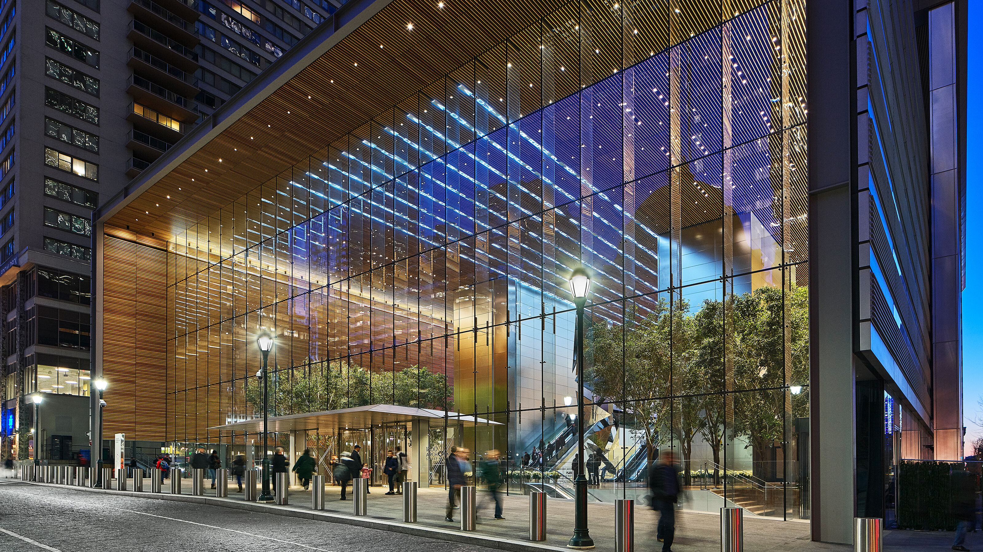 Glass facade of a building.