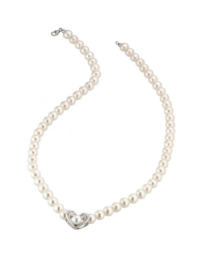 Kioto Girocollo con perle e centrale in oro bianco 18kt e diamanti