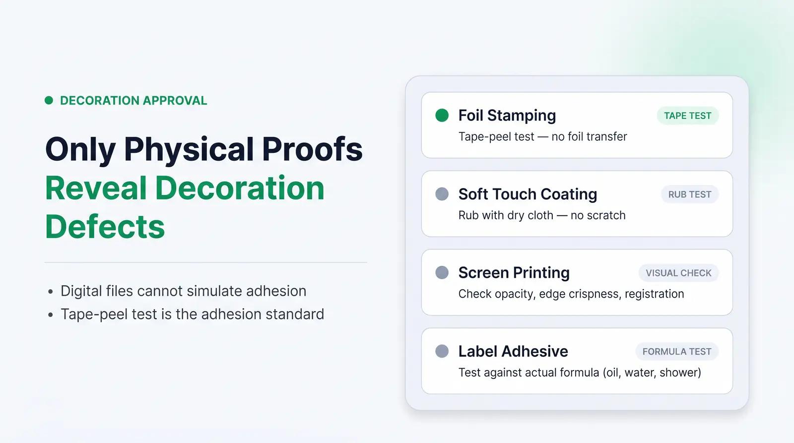 Decoration Approval: Foil Stamping, Soft Touch, Screen Print, and Labeling