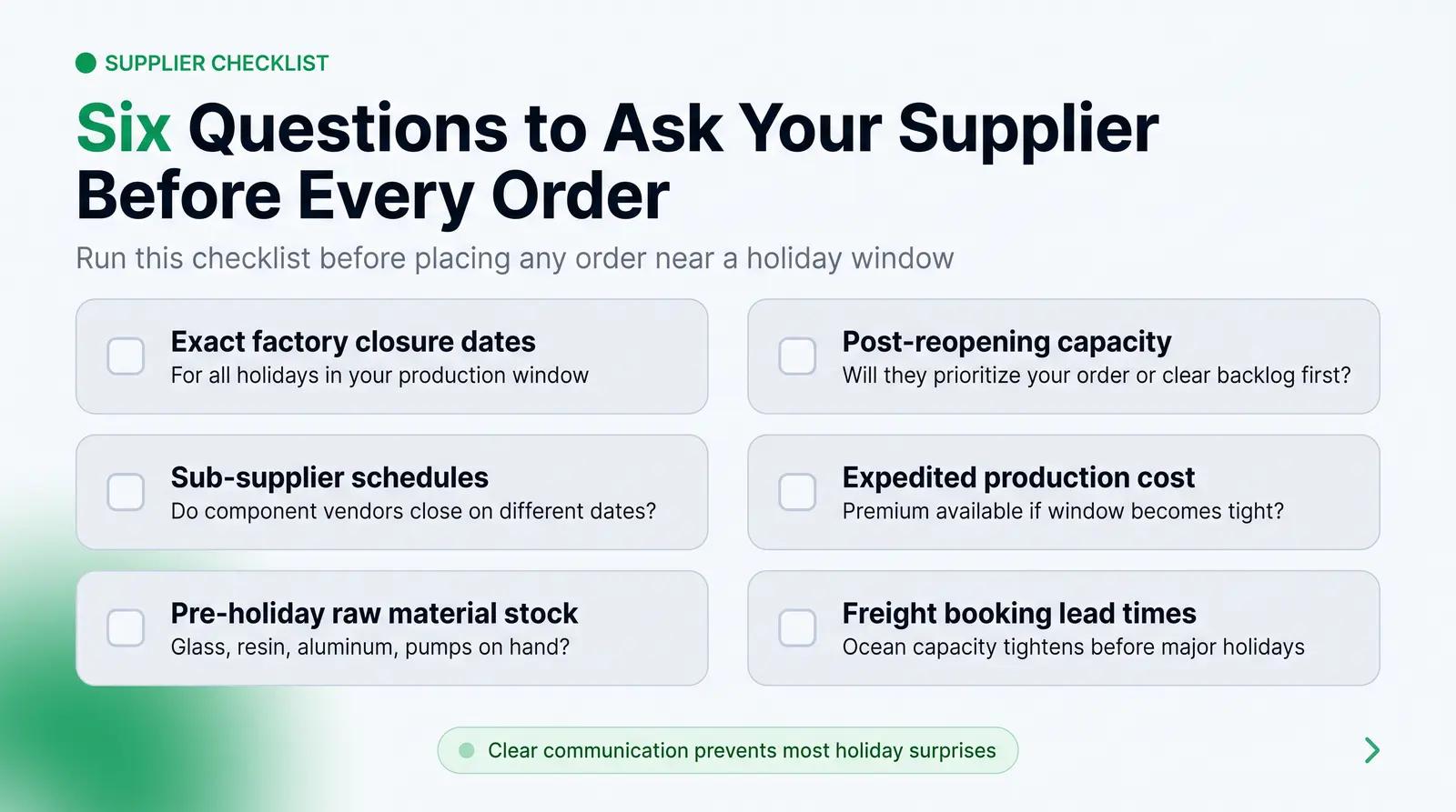 What to Verify With Your Supplier Before Every Order