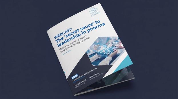 Webcast-Cover „Die ‚Geheimzutat‘ für Führung in der Pharmaindustrie“ mit dem Logo der NHS Liverpool University Hospitals