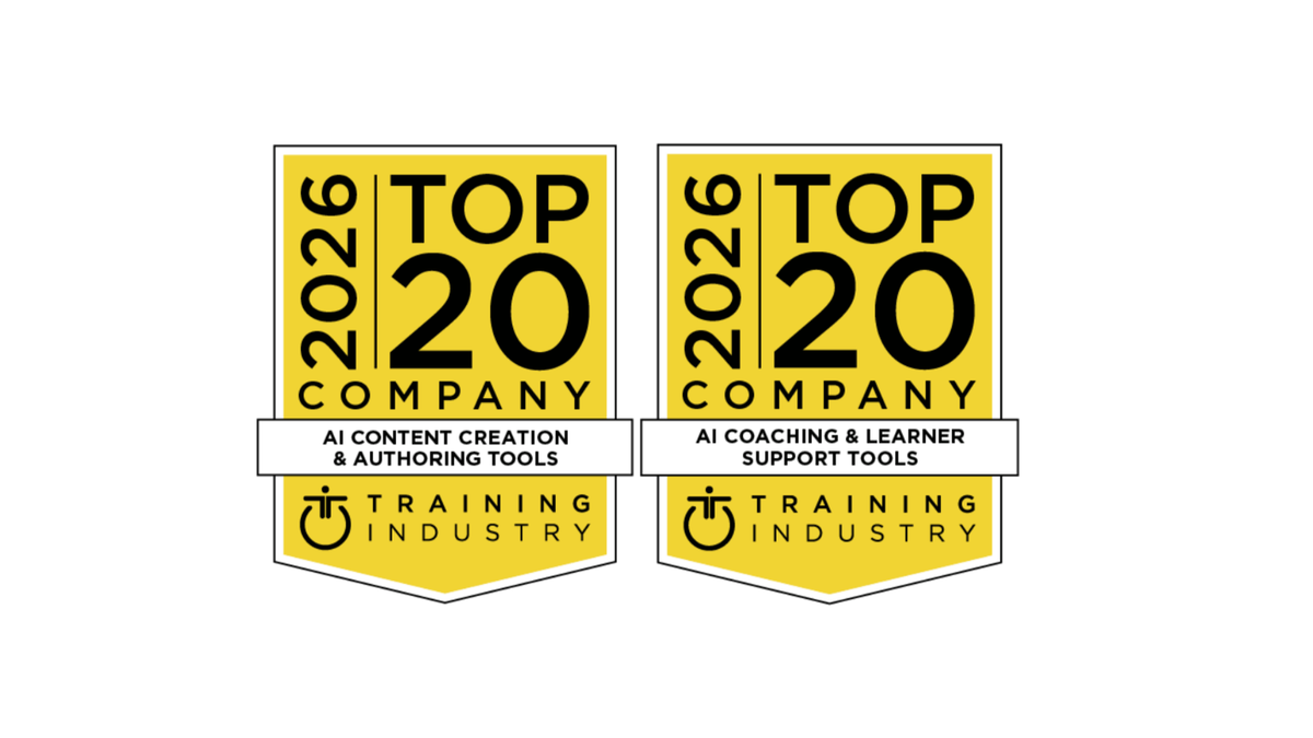 Training Industry 2026 Top 20 Company badges for AI Content Creation & Authoring Tools and AI Coaching & Learner Support Tools
