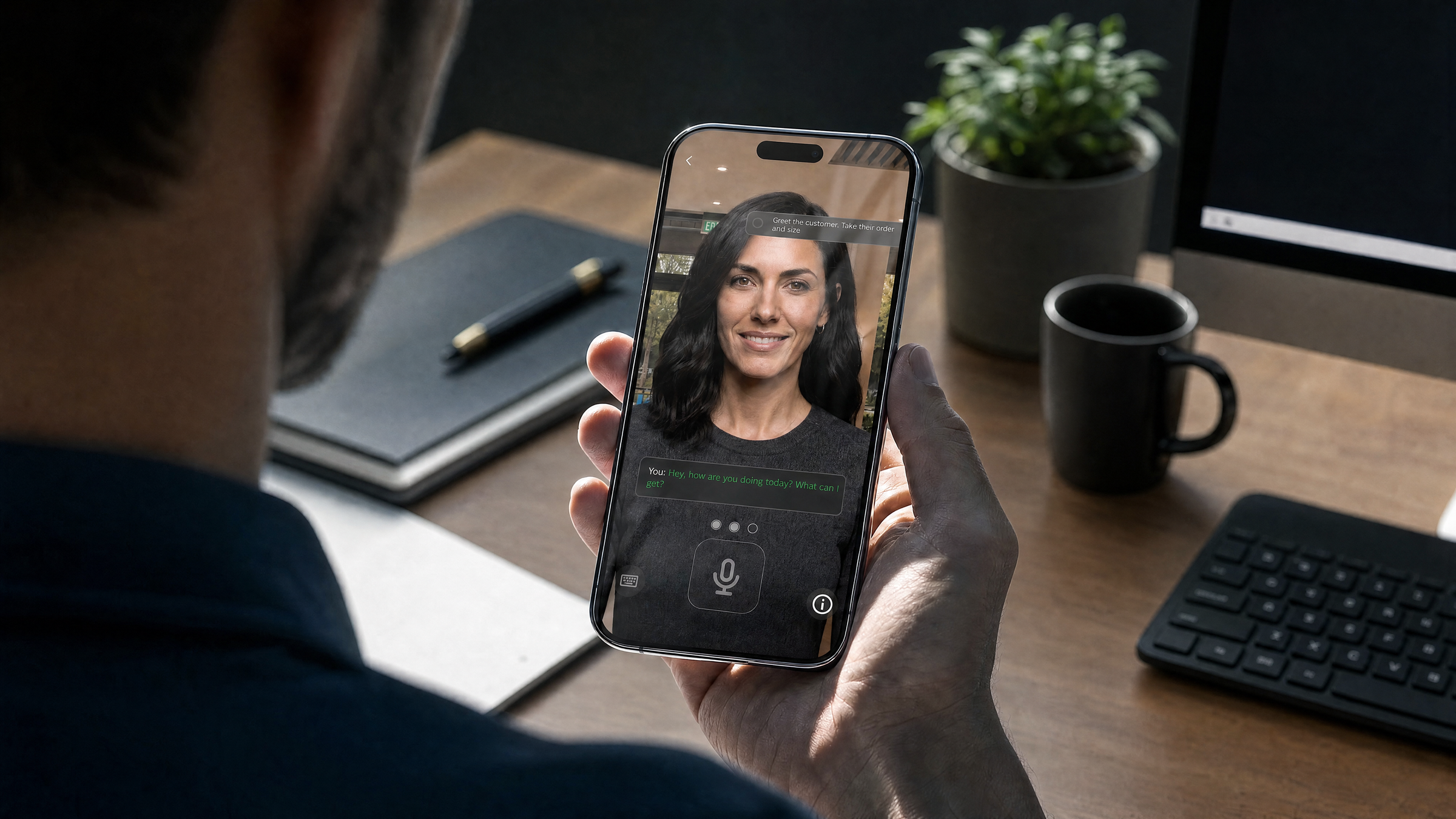 A person on a phone call with an AI role-play character