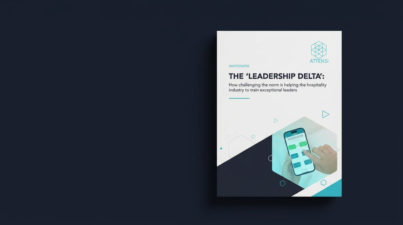 Attensi white paper titled "The Leadership Delta" featuring a smartphone app interface.