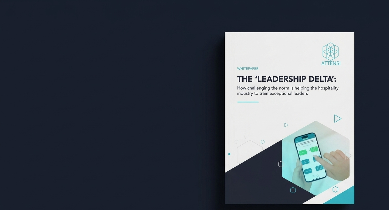 Attensi white paper titled "The Leadership Delta" featuring a smartphone app interface.