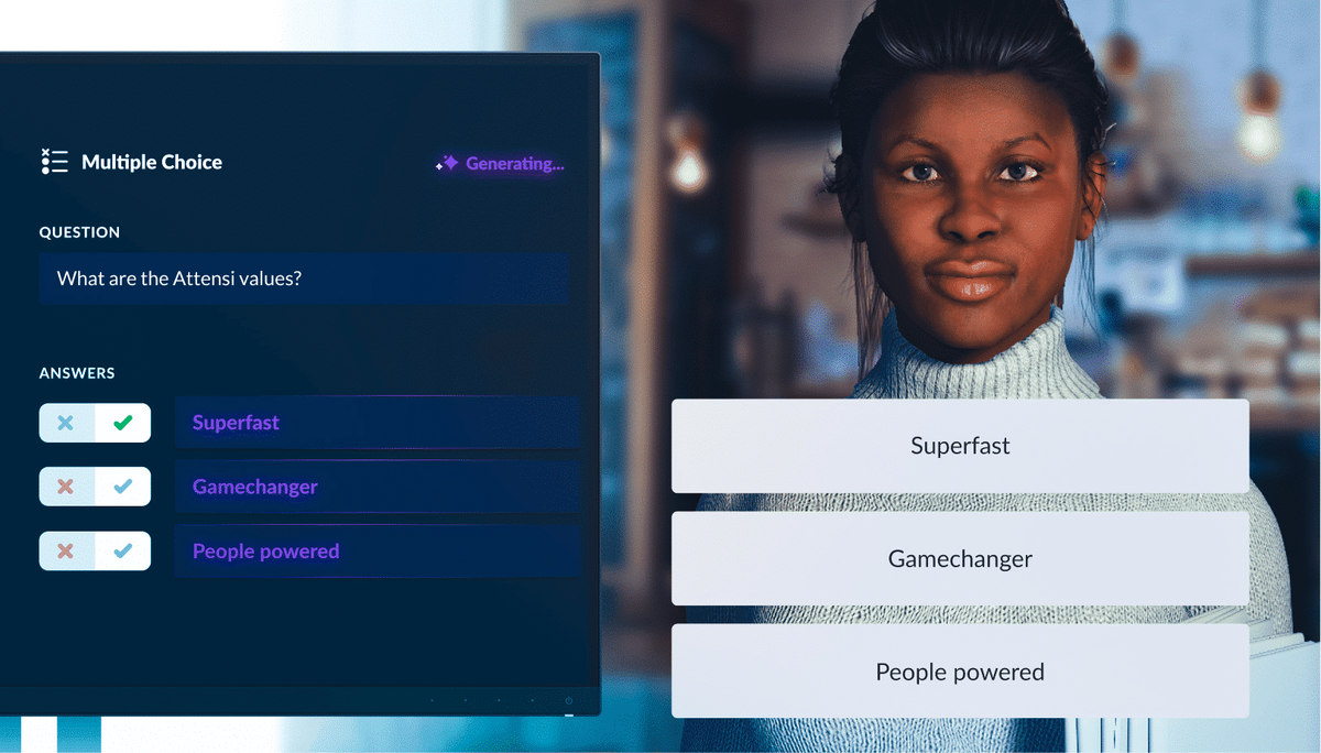 Attensi AI product image avatar and multiple choice question