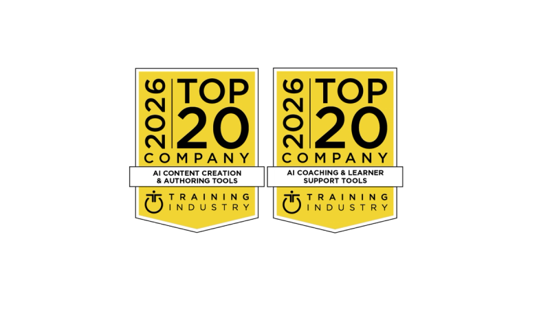 Zwei Badges Training Industry 2026 Top 20 Company: AI Content Creation & Authoring Tools und AI Coaching & Learner Support Tools