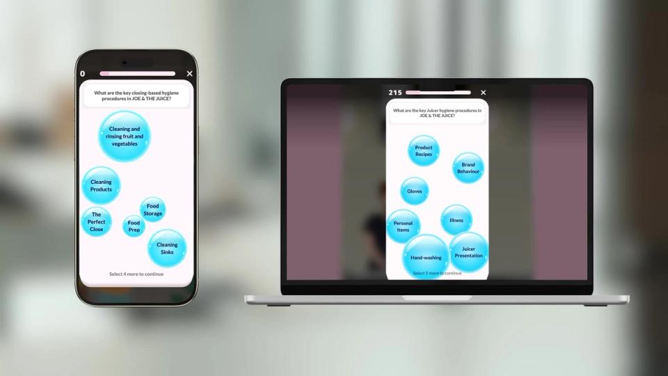 Attensi bubble quiz game on a phone and a laptop