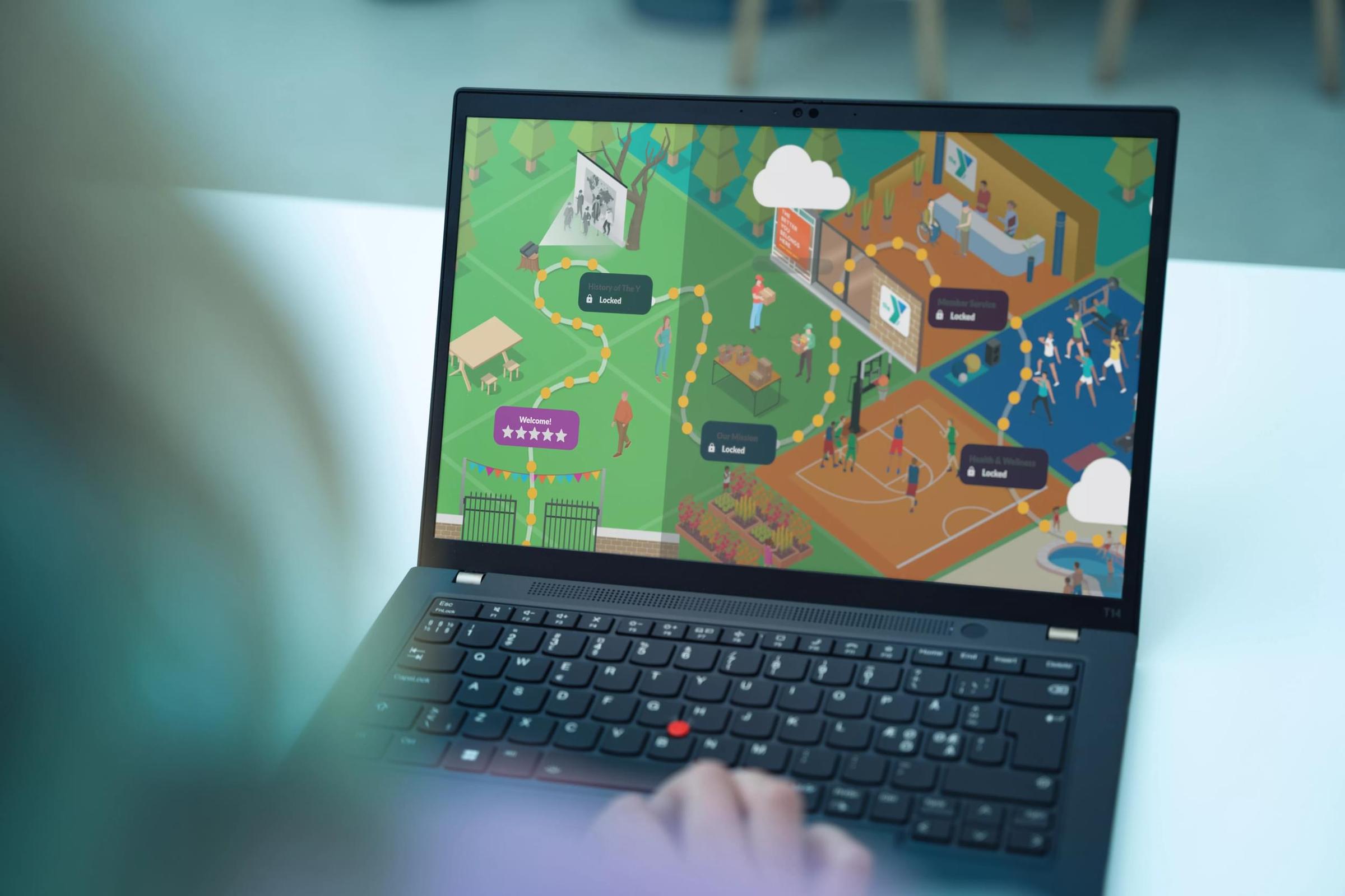 Attensi-Trainingsportal mit Lernfortschritt und Belohnungen auf einem Laptop