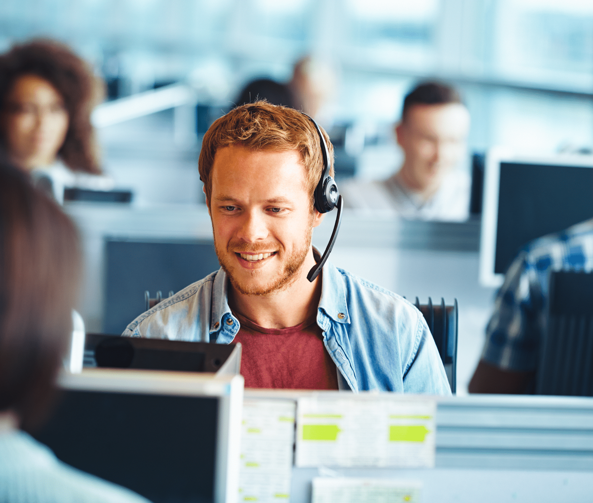 a man talking at a call center
