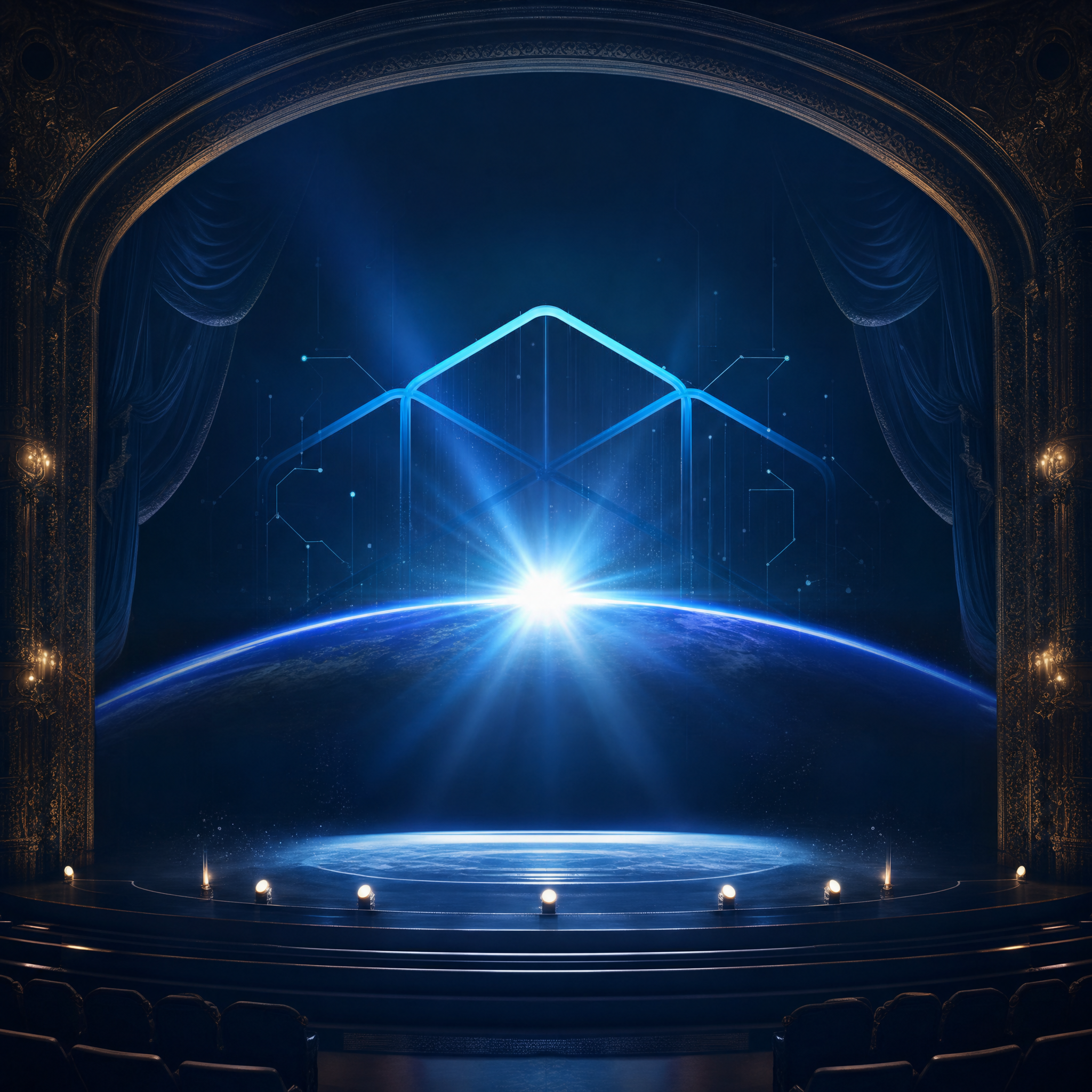 Theatrical illustration representing AI as a creative collaborator