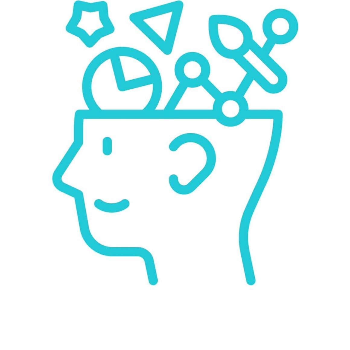 Icon of person's head with charts and shapes