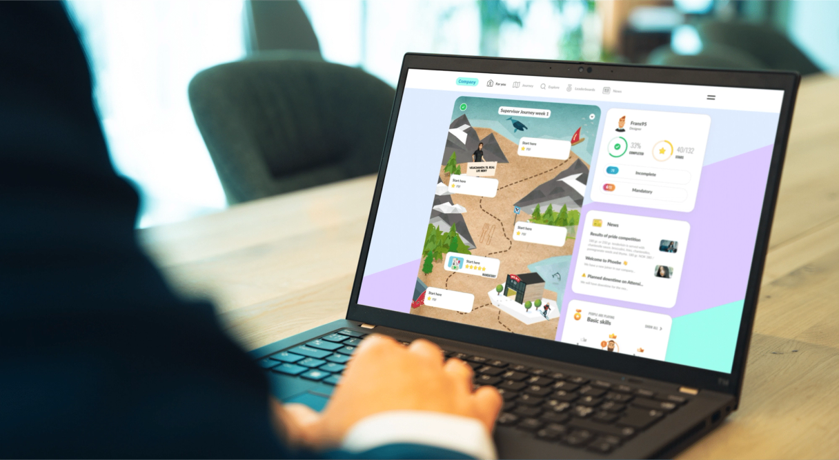Attensi Engage hub showing games, videos, and documents in one learner view