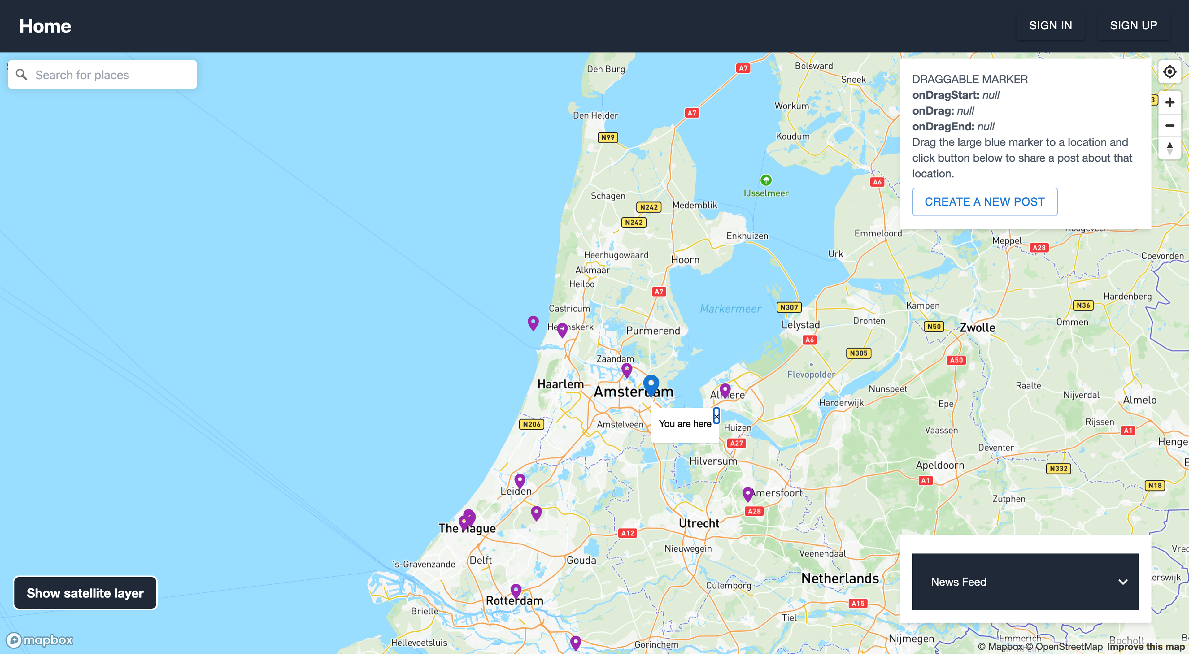 home page of the interactive map prototype