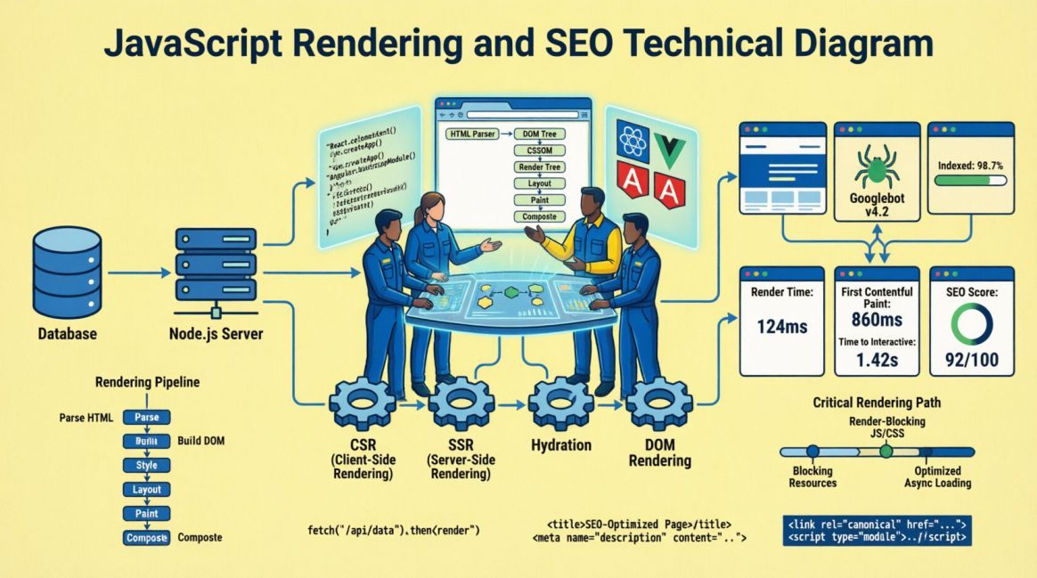 JavaScript SEO rendering illustrations- does javascript affect seo crawling and indexing