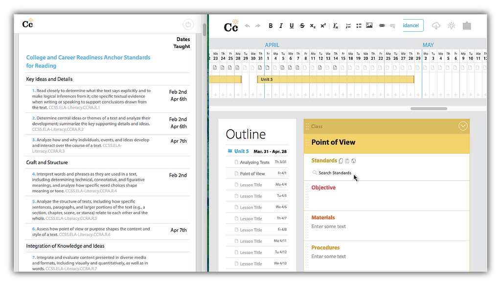 Open two screens side by side. On one screen bring up your standards tracker. On the second screen bring up your unit planner. This will allow you to easily accomplish long-term planning with standards in mind!