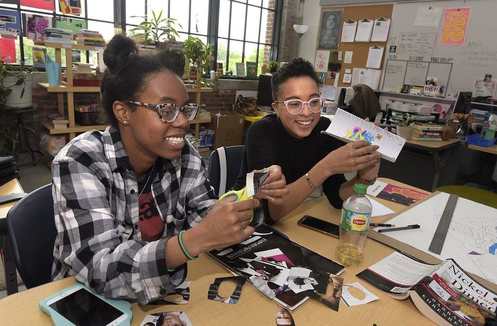 Erin with her students in zine club